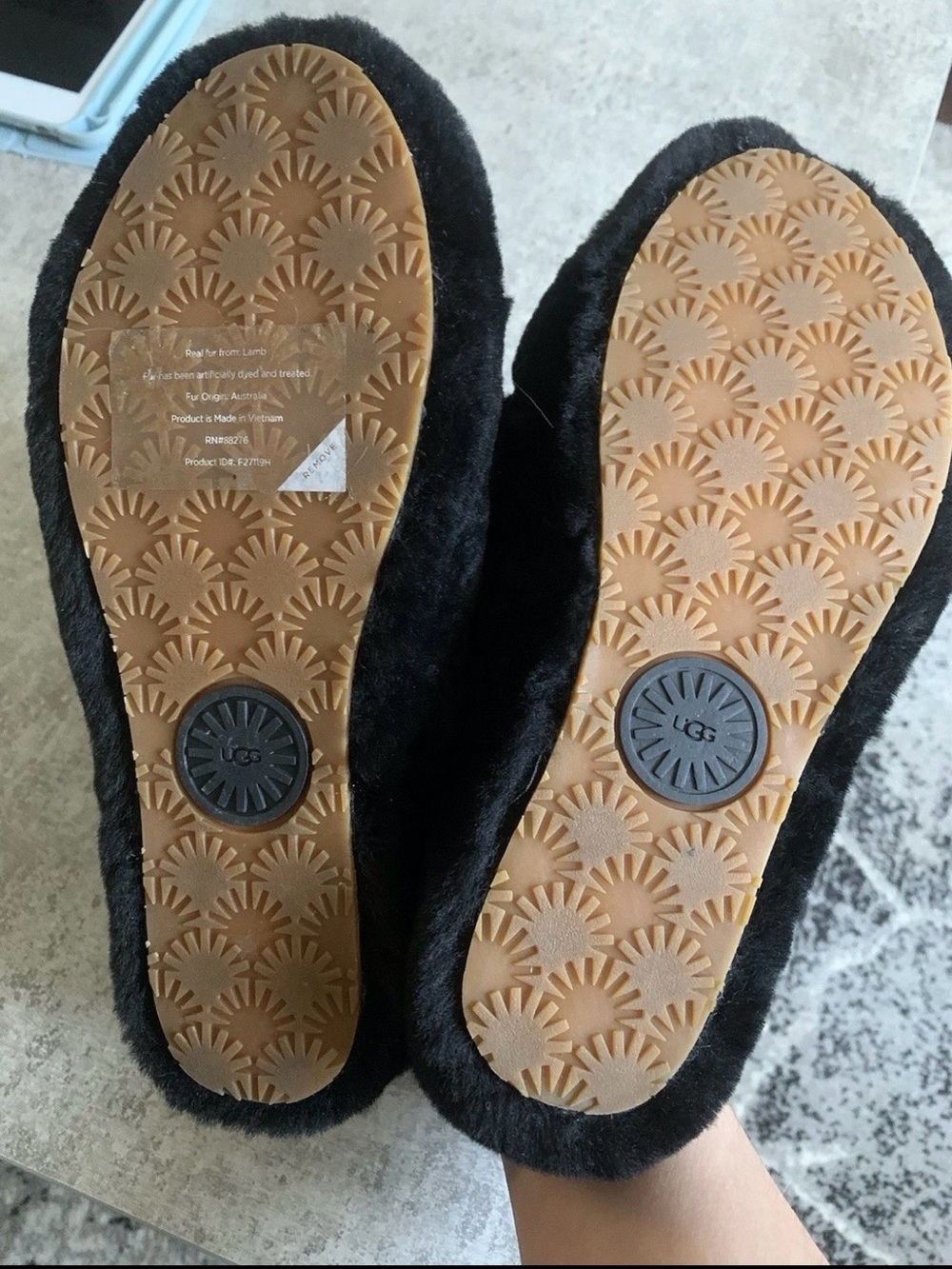 UGG Women’s Black Fuzz Slippers with Branded Strap - Picture 3 of 3
